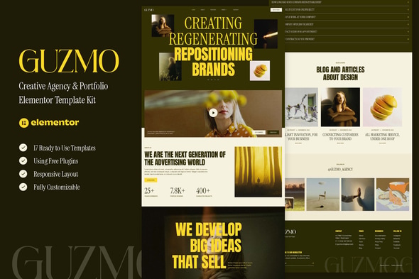 Guzmo - Creative Agency & Portfolio Elementor Template — Elementor template kit cover