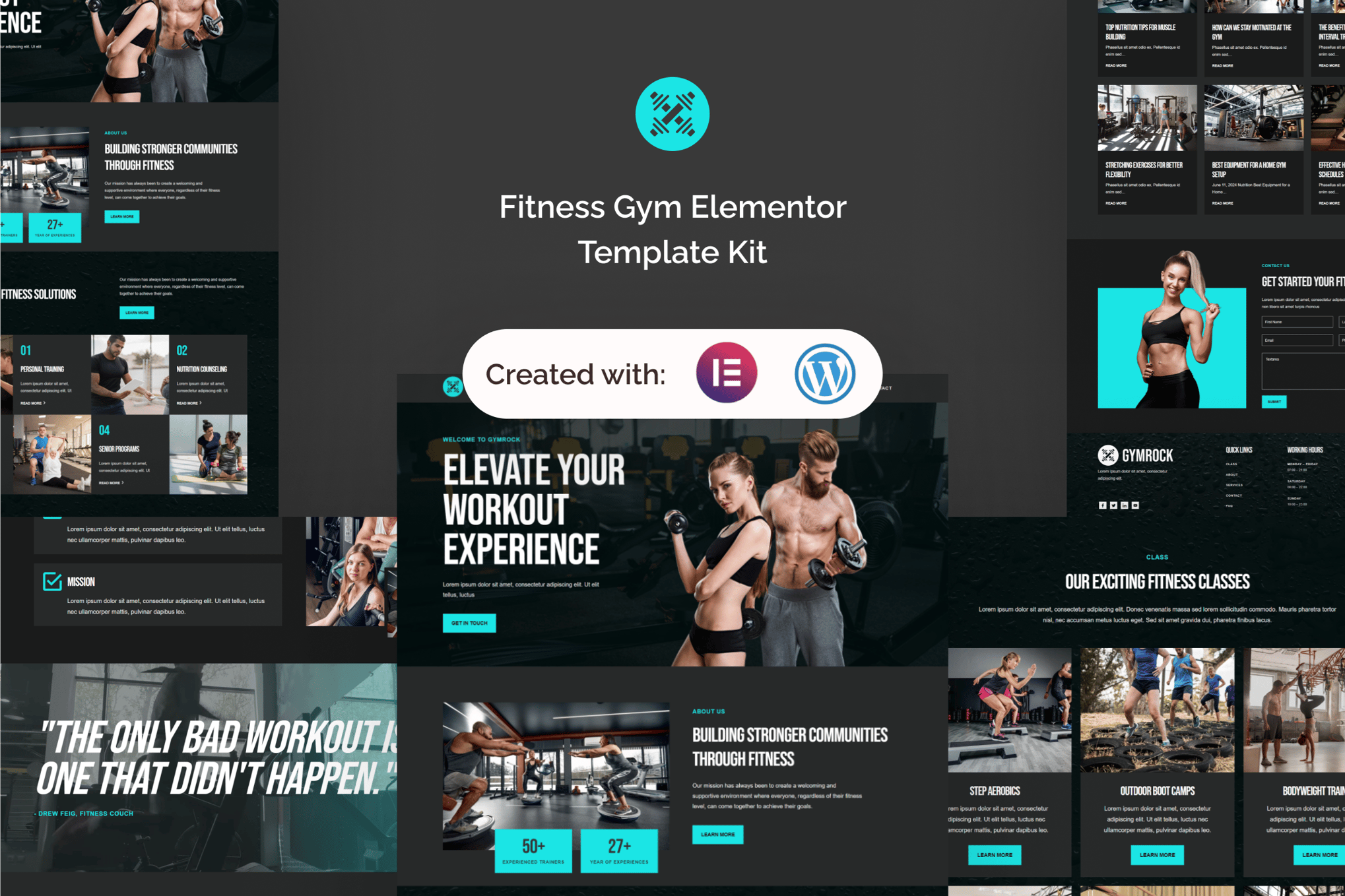Gymrock - Fitness Gym Elementor Template — Elementor template kit cover