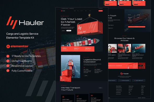 Hauler - Cargo & Logistic Elementor Template — Elementor template kit cover