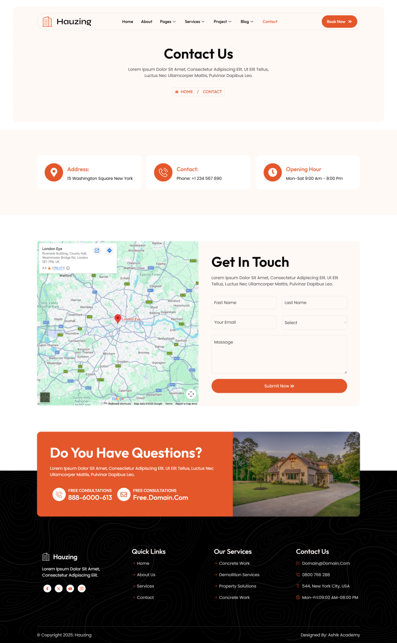 Contact — Hauzing - Real Estate & Property Elementor Template