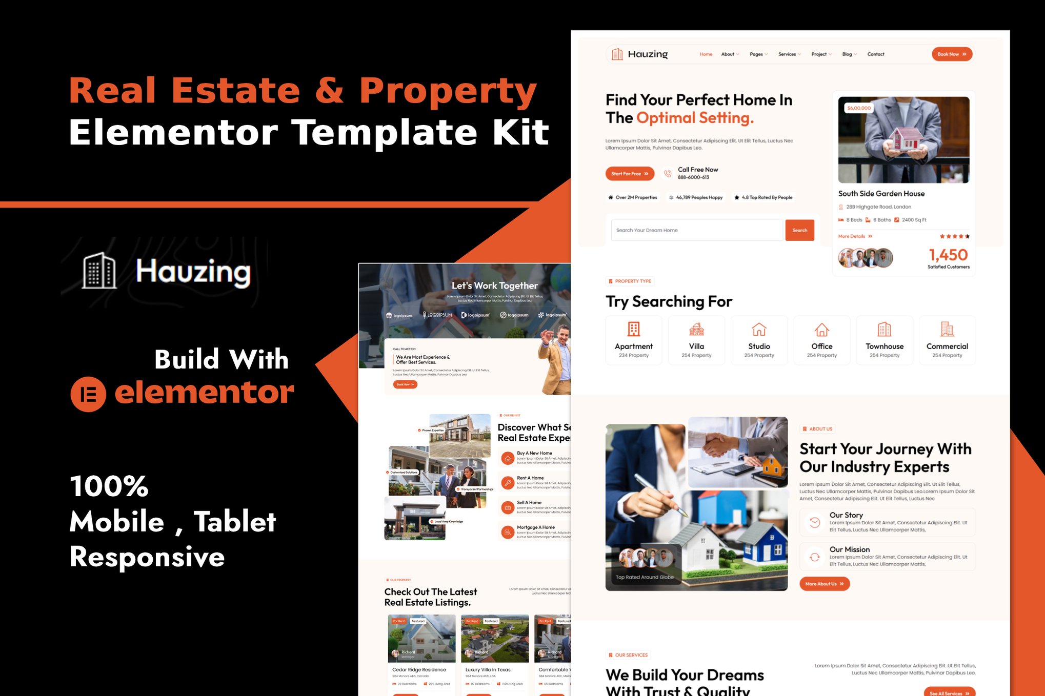 Hauzing - Real Estate & Property Elementor Template — Elementor template kit cover