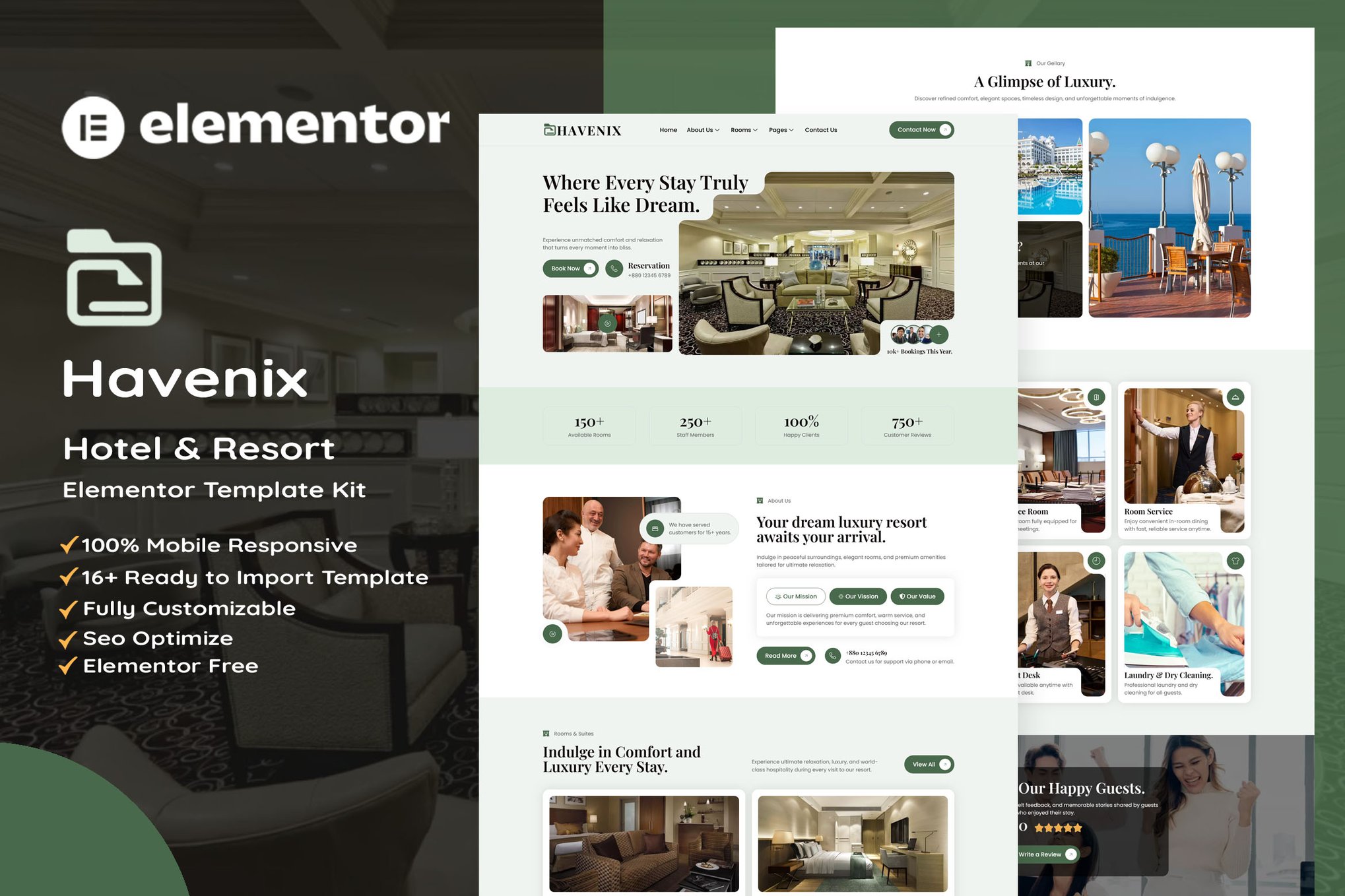 Havenix - Hotel & Resort Elementor Template — Elementor template kit cover