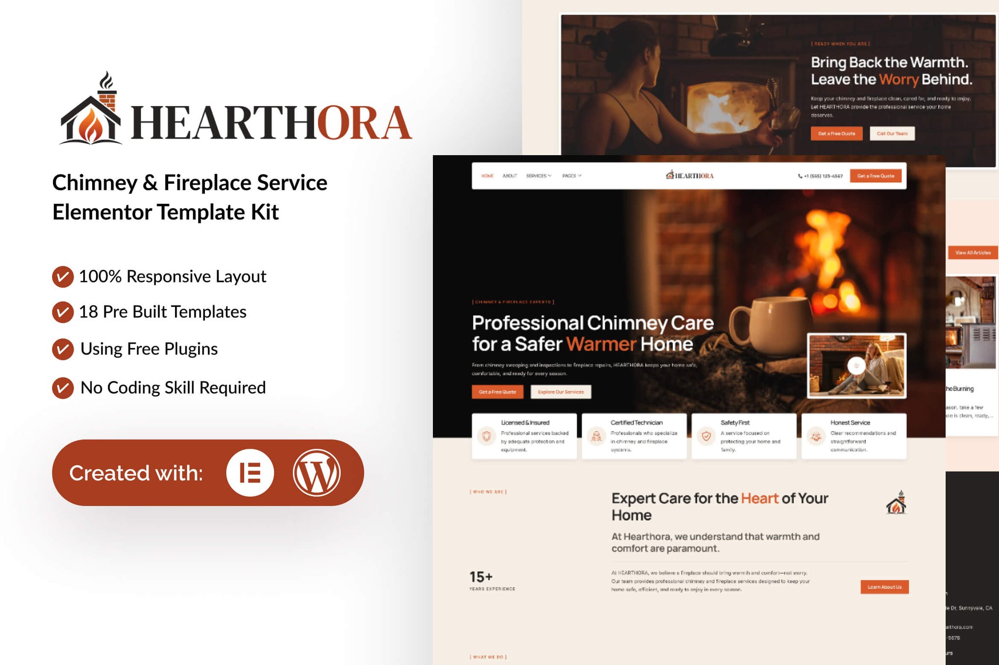 Hearthora - Chimney & Fireplace Services Elementor Template — Elementor template kit cover