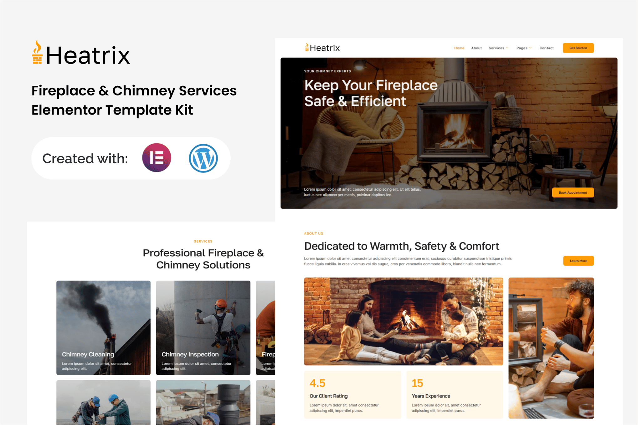 Heatrix - Fireplace & Chimney Services Elementor Template — Elementor template kit cover