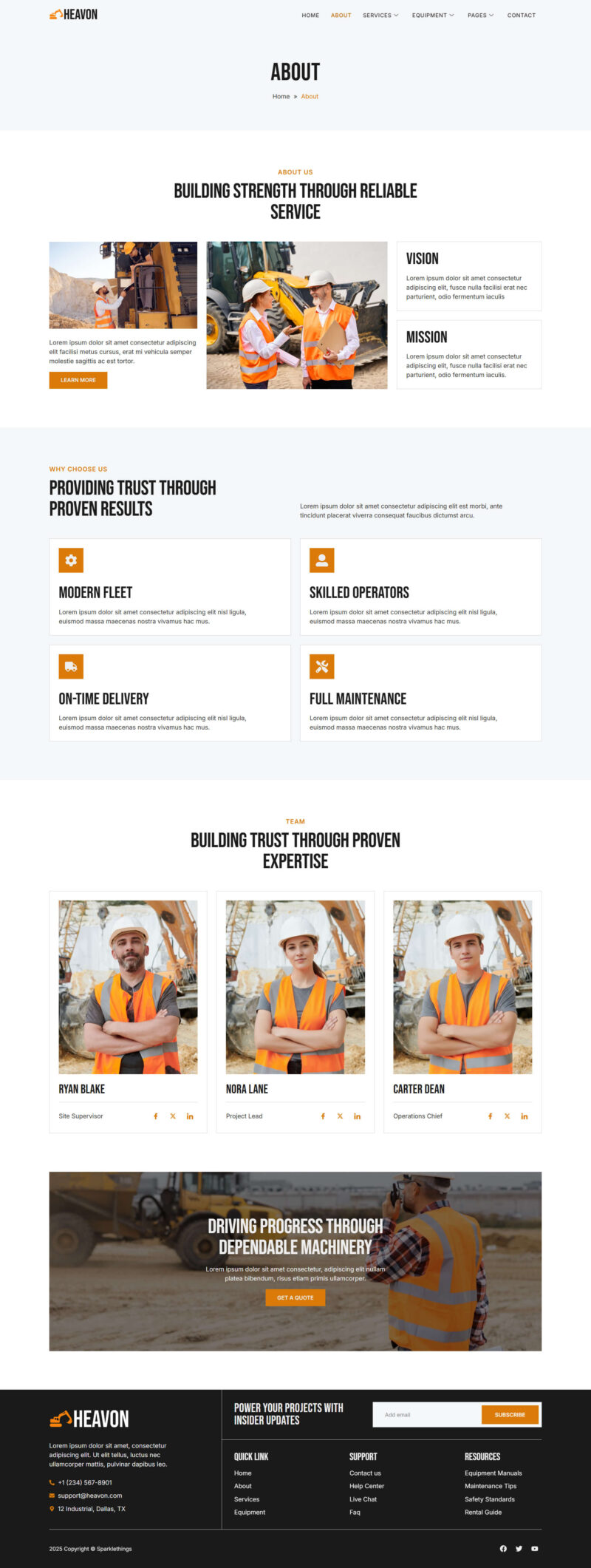 About — Heavon - Heavy Equipment Rental Elementor Template