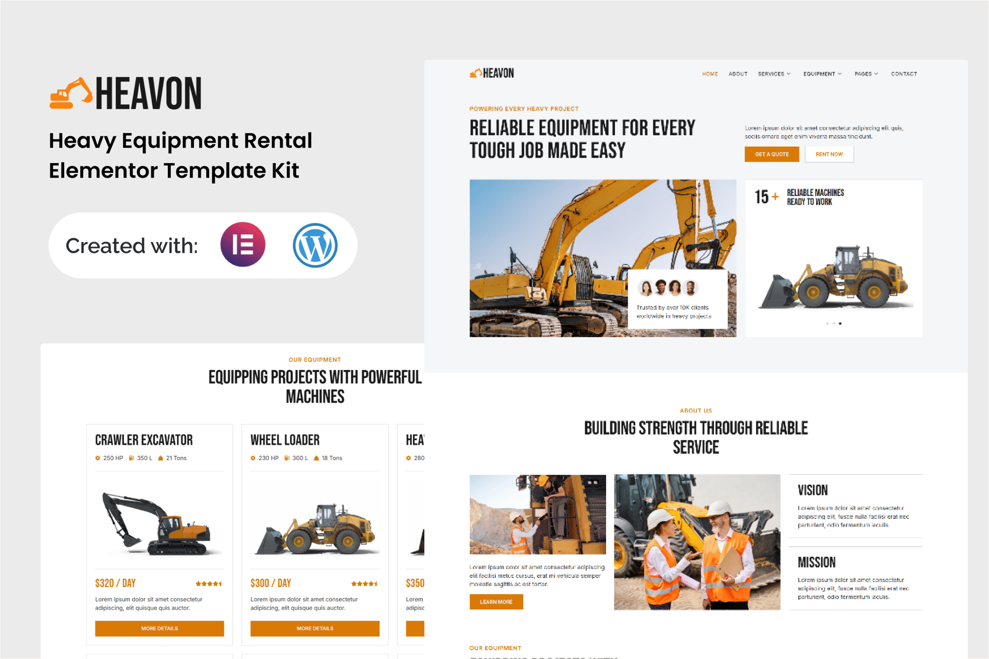 Heavon - Heavy Equipment Rental Elementor Template — Elementor template kit cover
