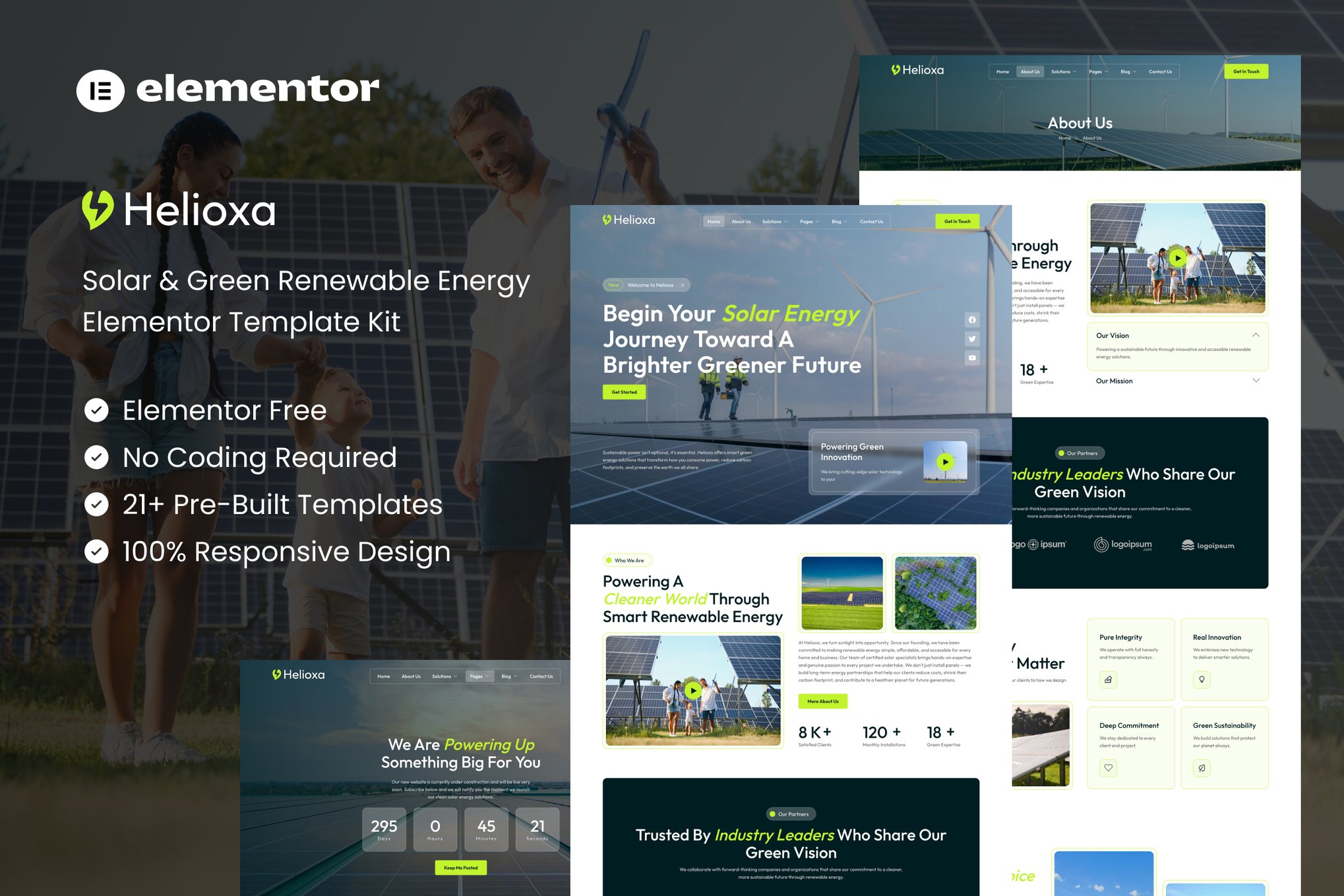 Helioxa - Solar & Green Renewable Energy Elementor Template — Elementor template kit cover