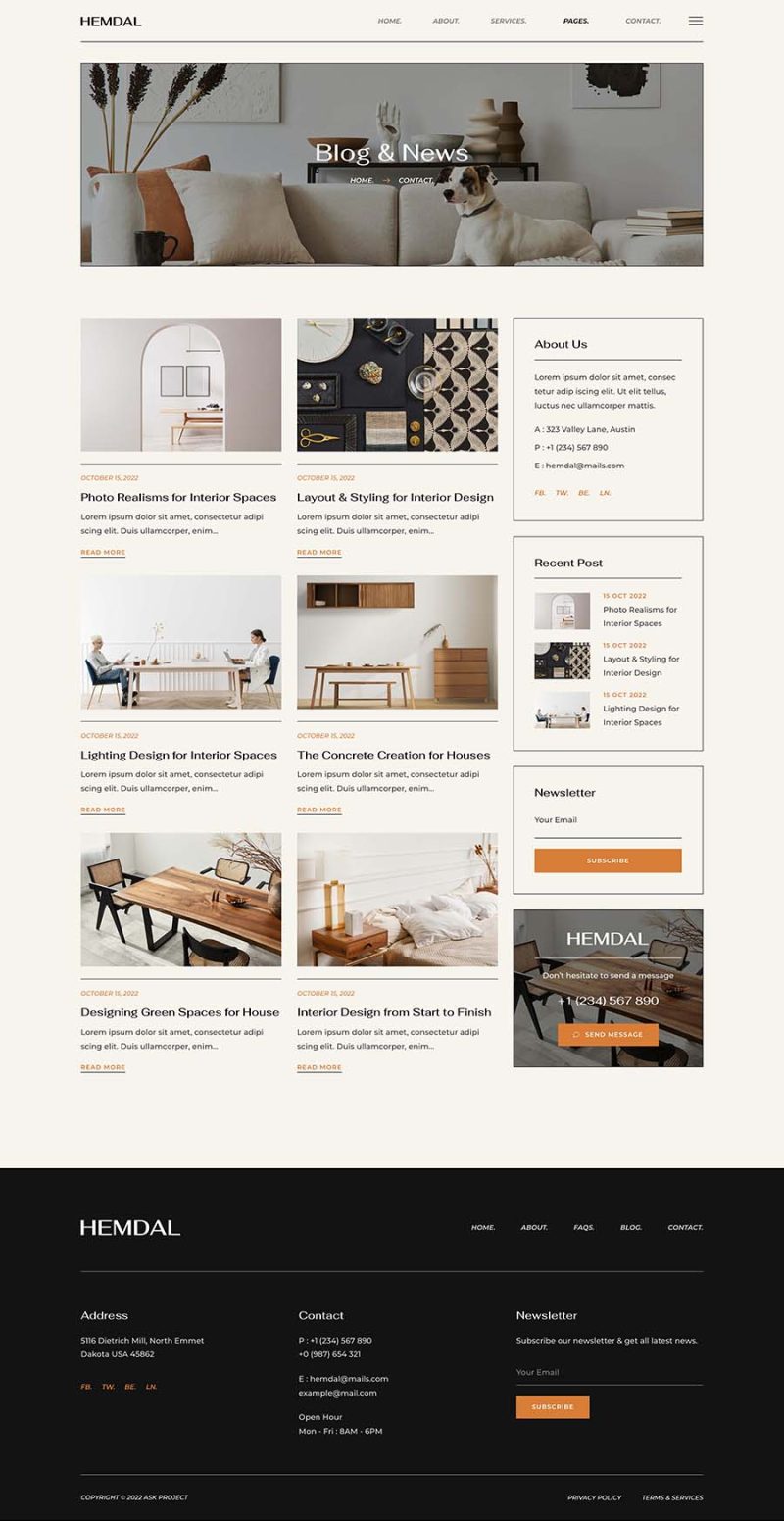 Blog — Hemdal - Interior Design & Architecture Elementor Template