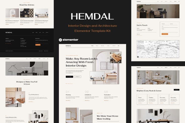 Hemdal - Interior Design & Architecture Elementor Template — Elementor template kit cover