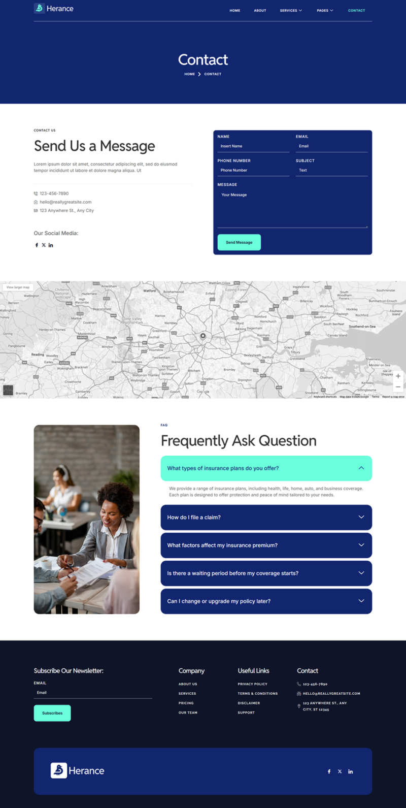 Contact — Herance - Insurance Company Elementor Template