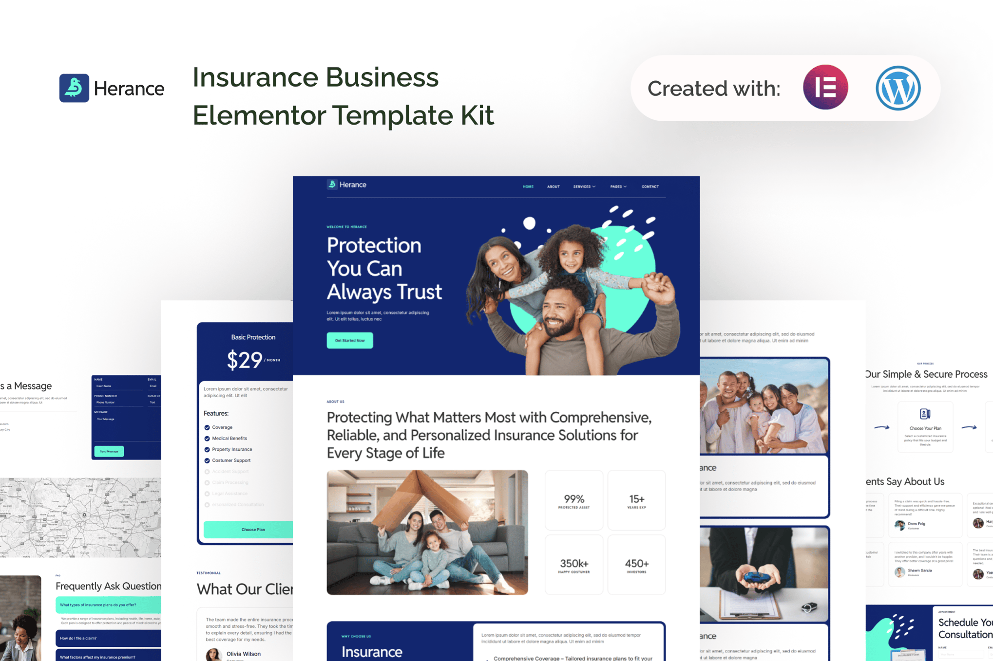 Herance - Insurance Company Elementor Template — Elementor template kit cover