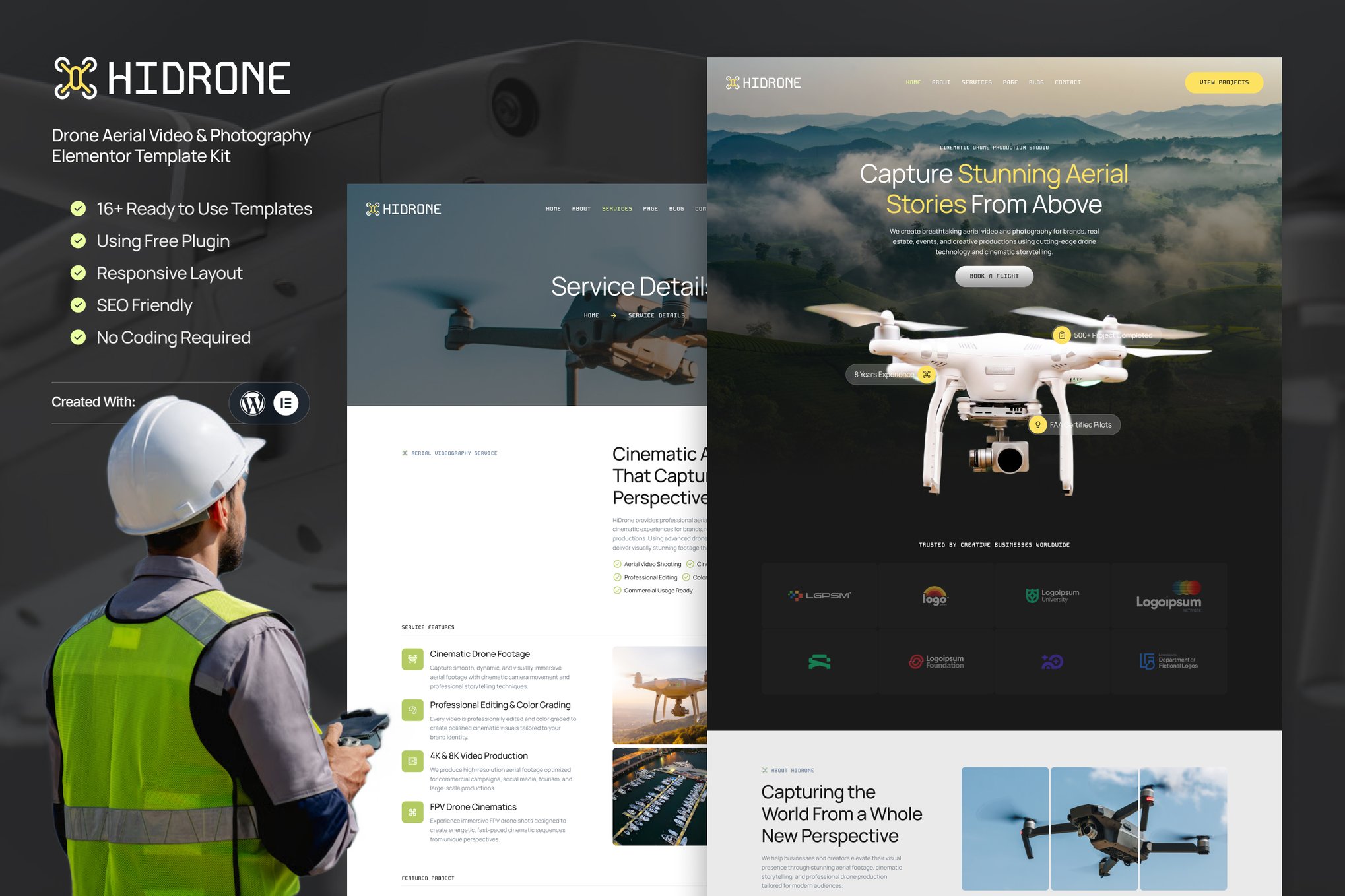 Hidrone - Drone Aerial Video & Photography Elementor Template — Elementor template kit cover