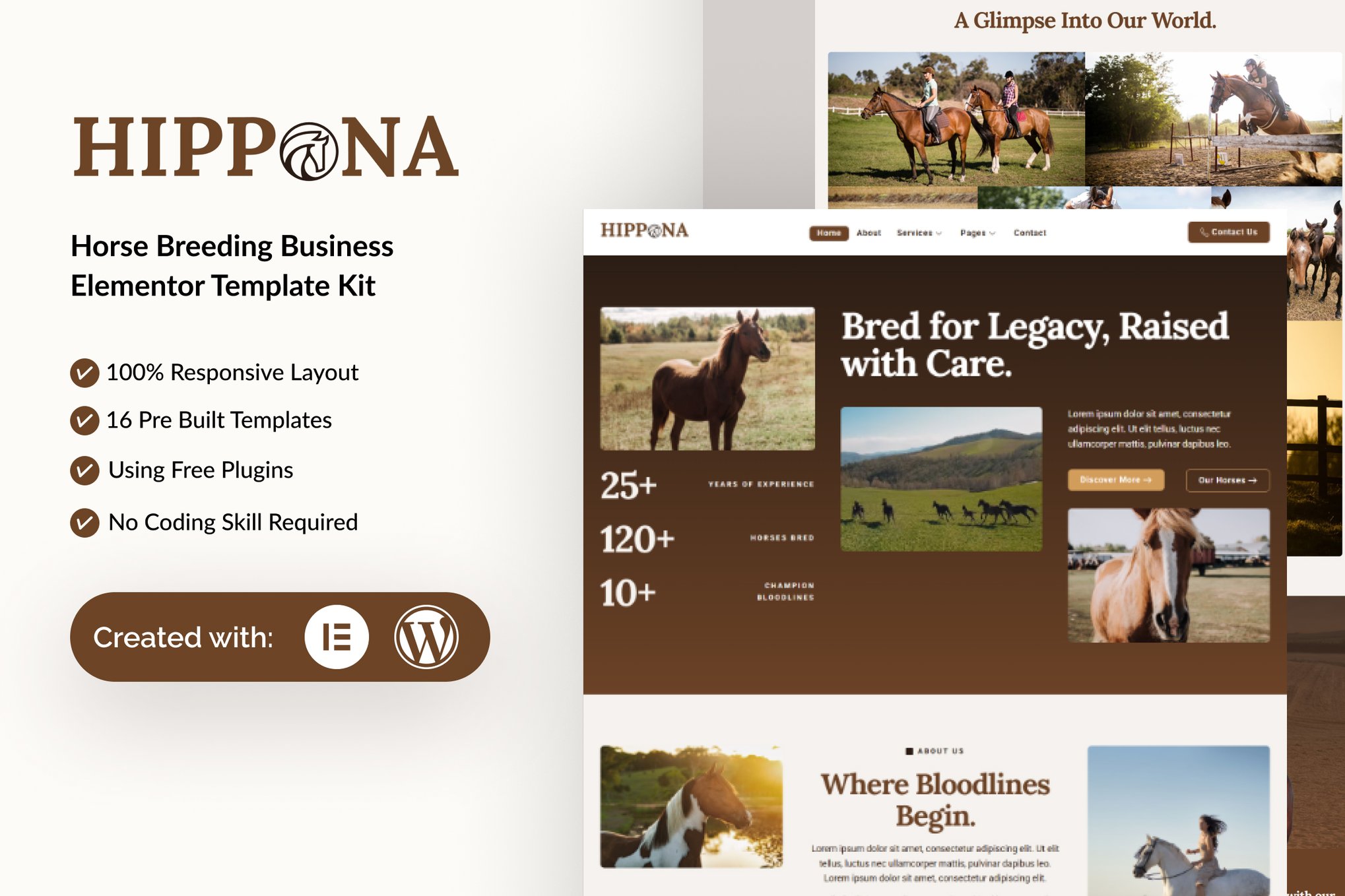 Hippona - Horse Breeding Business Elementor Template — Elementor template kit cover