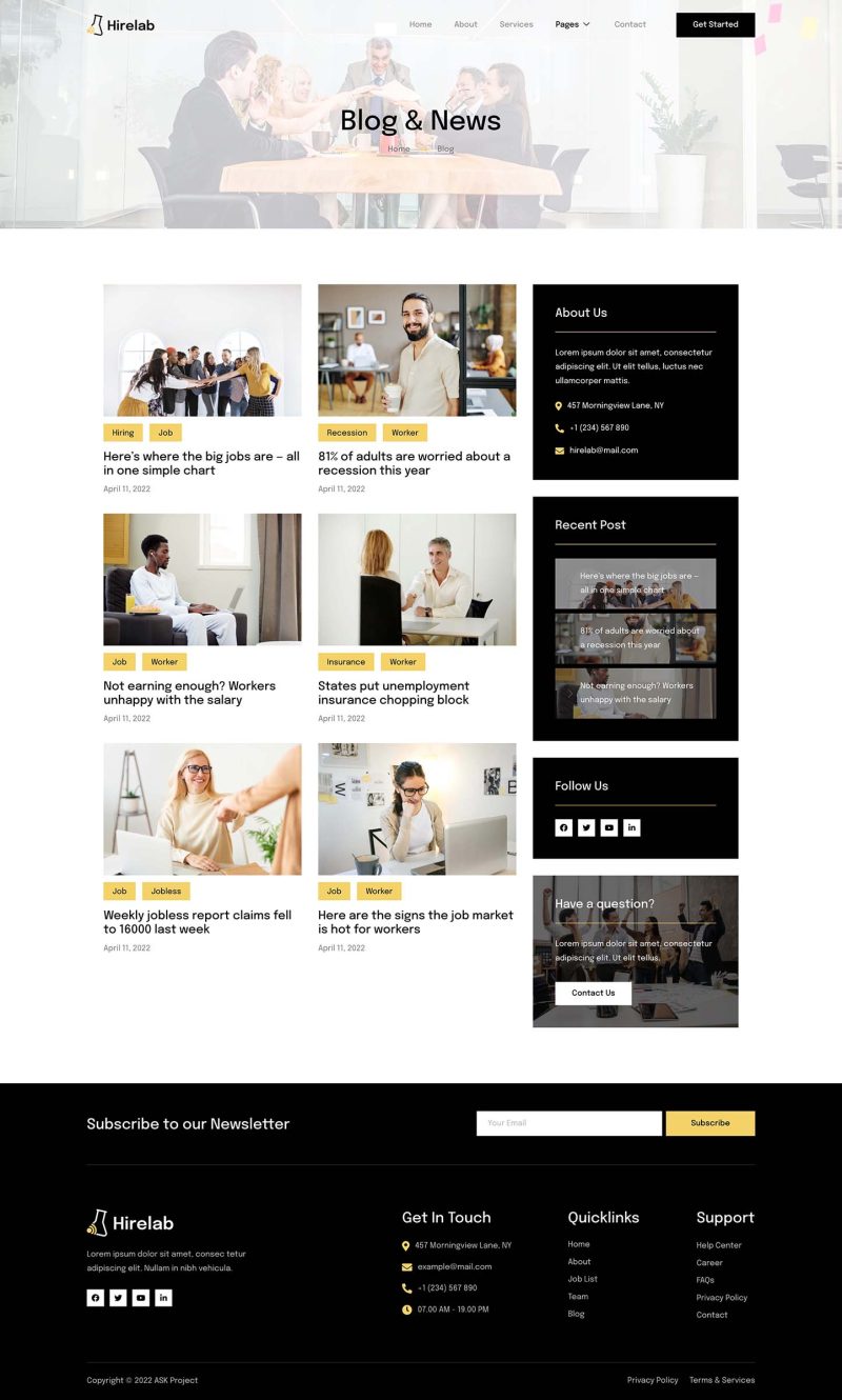Blog — Hirelab - Human Resource & Recruitment Agency Elementor Template