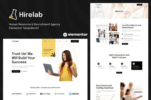Hirelab - Human Resource & Recruitment Agency Elementor Template — Elementor template kit cover