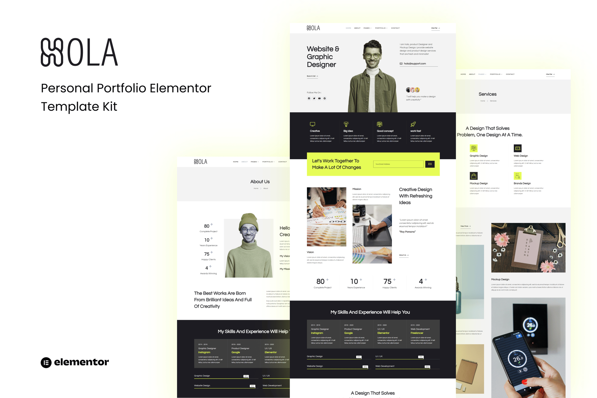 Hola - Personal Portfolio Elementor Template — Elementor template kit cover