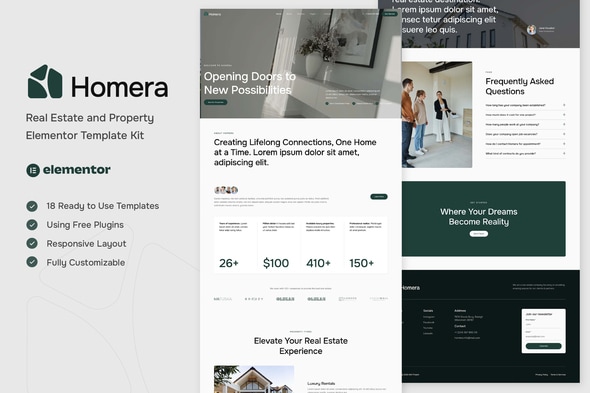 Homera - Real Estate & Property Elementor Template — Elementor template kit cover