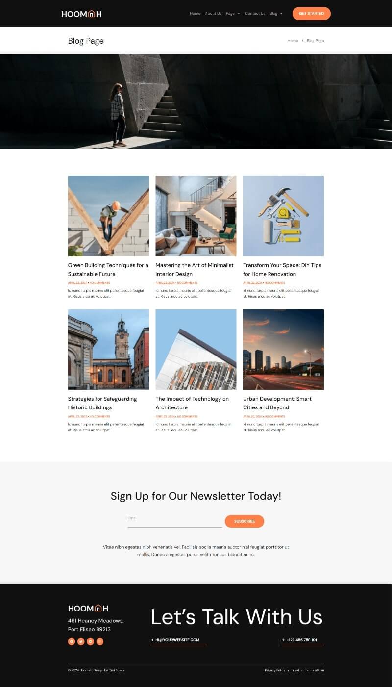 Blog Page — Hoomah - Architecture & Design Interior Elementor Pro Elementor Template