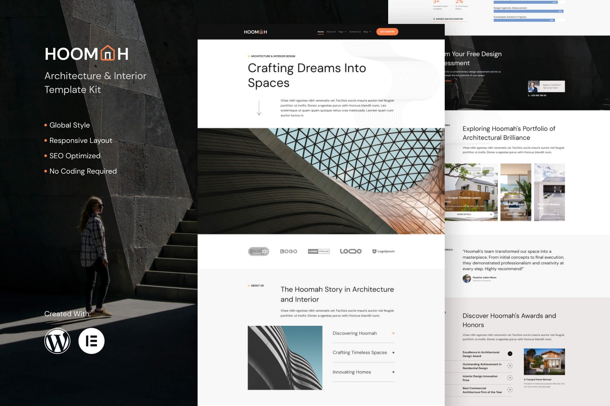 Hoomah - Architecture & Design Interior Elementor Pro Elementor Template — Elementor template kit cover