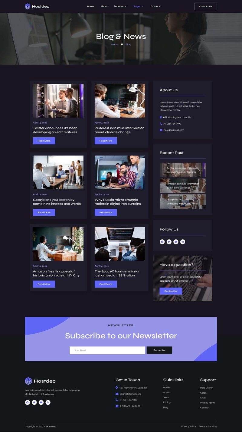 Blog — Hostdec - Website Hosting Services Elementor Template