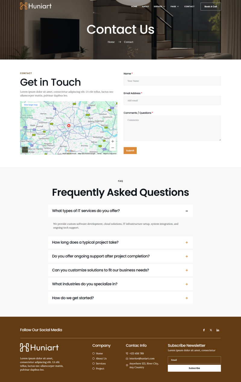 Contact — Huniart - Interior Design Service Elementor Template