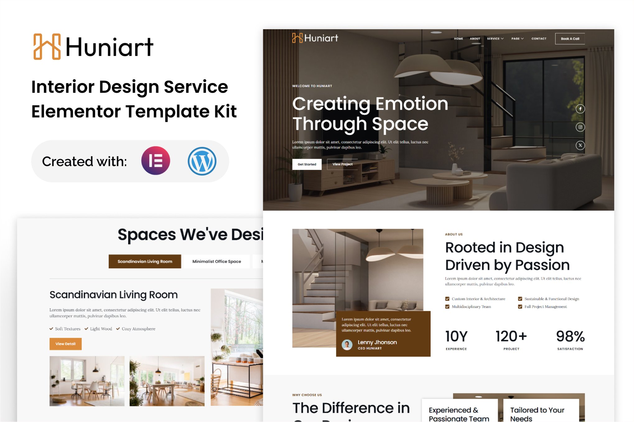 Huniart - Interior Design Service Elementor Template — Elementor template kit cover