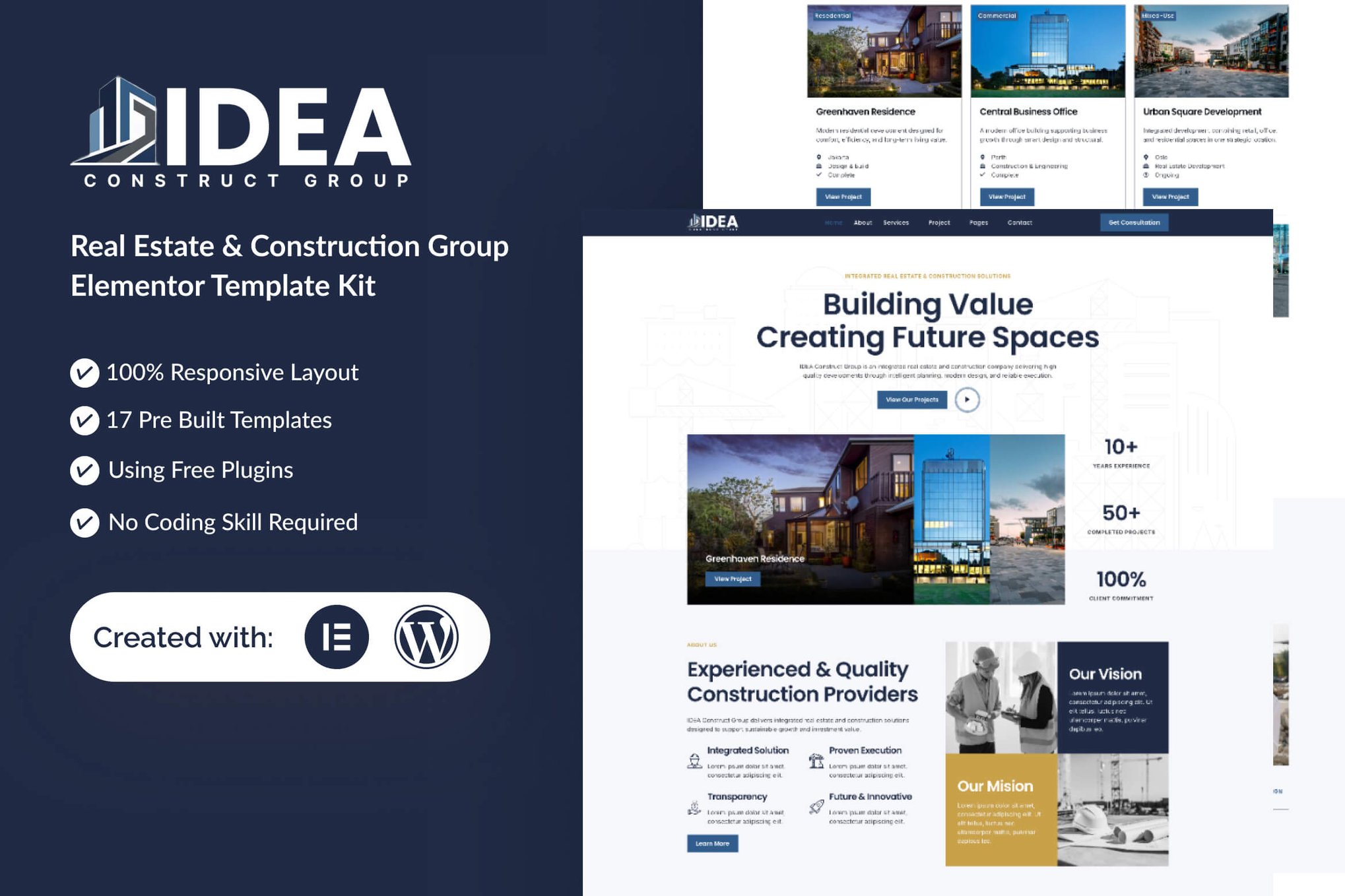 Idea - Real Estate & Construction Group Elementor Template — Elementor template kit cover