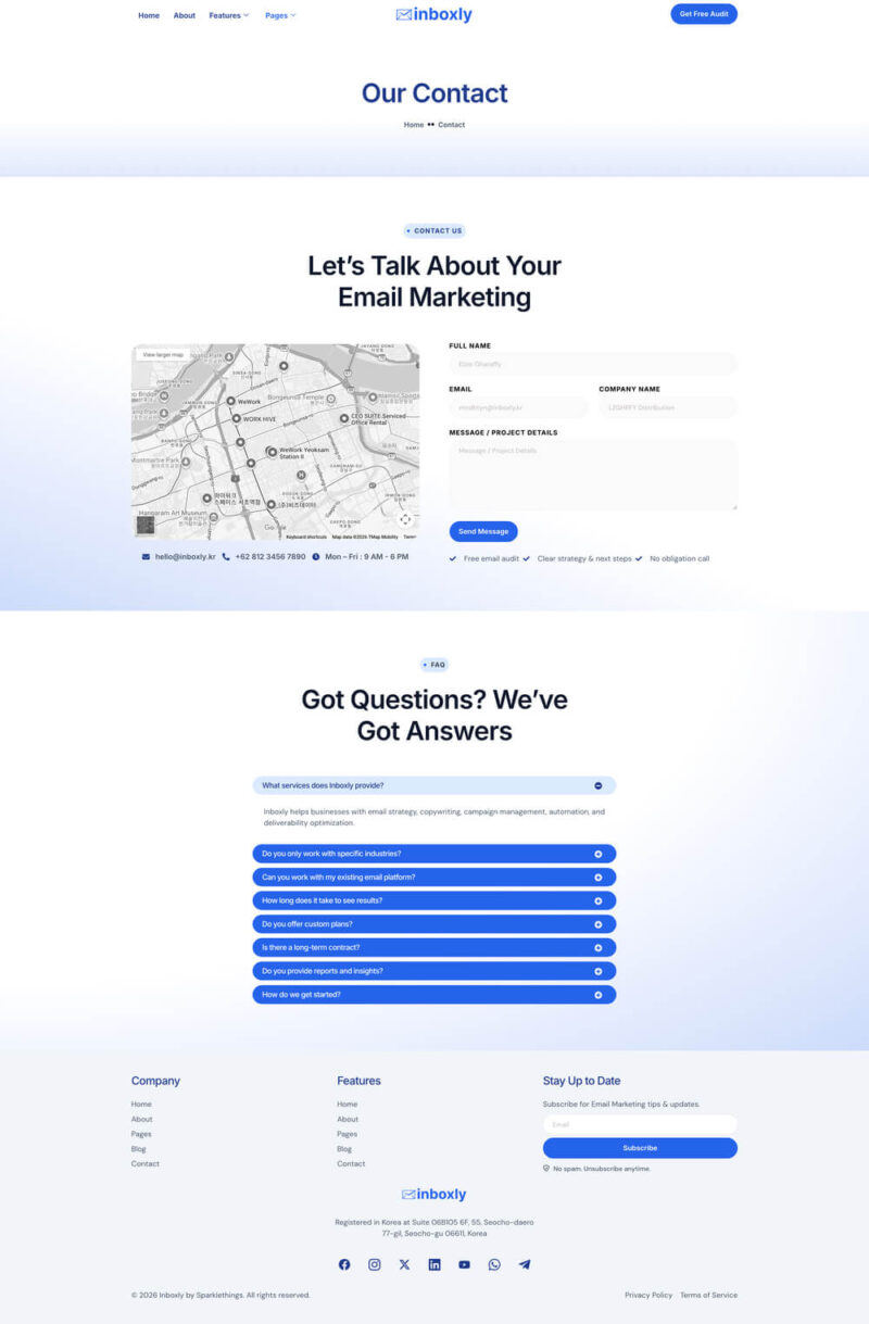 Contact — Inboxly - Email Marketing Services Elementor Template