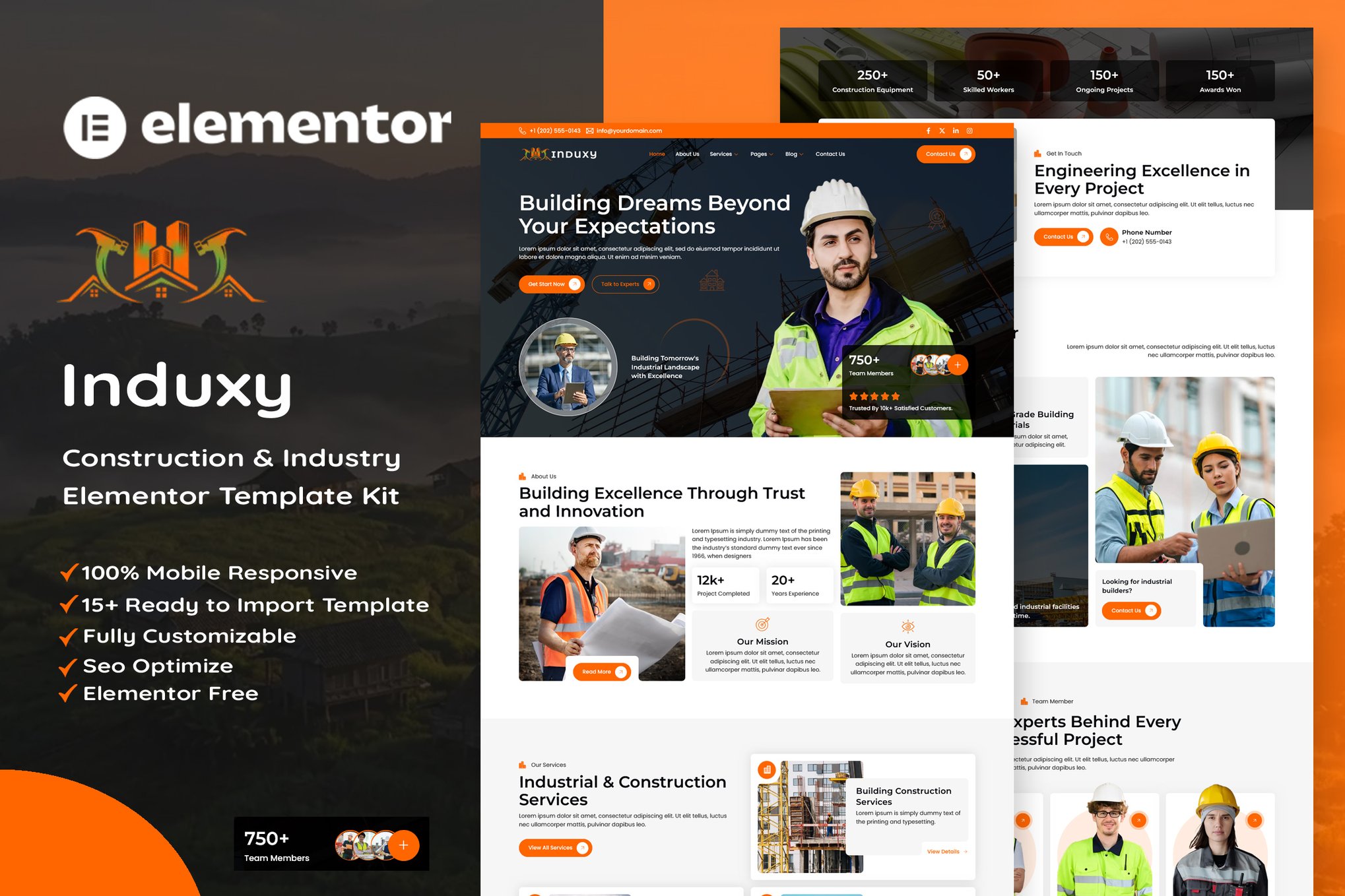 Induxy - Construction & Industry Elementor Template — Elementor template kit cover