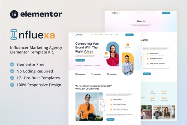 Influexa - Influencer Marketing Agency Elementor Template — Elementor template kit cover