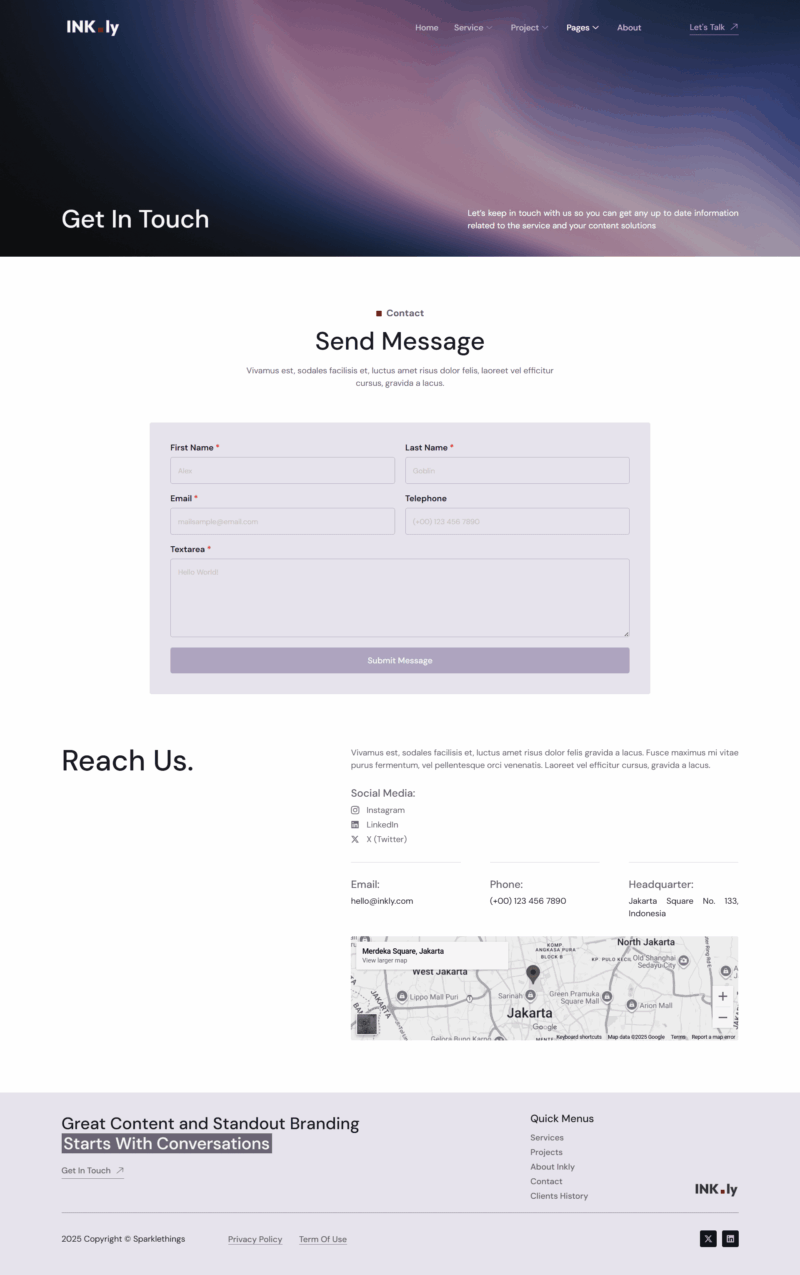 Contact — Inkly - Content Writing Service Agency Elementor Template