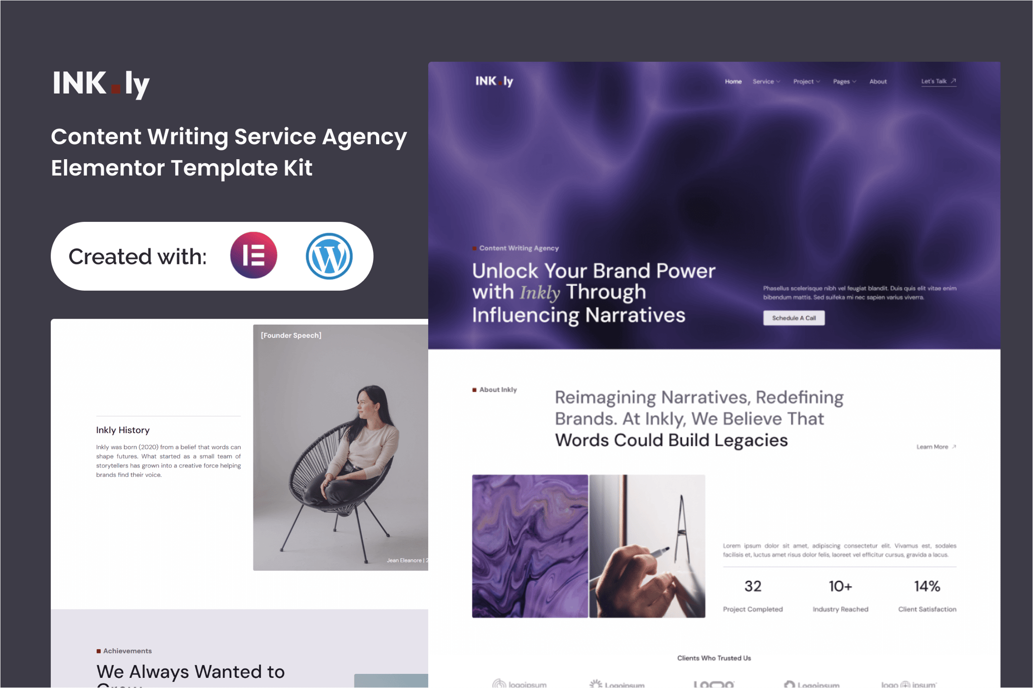 Inkly - Content Writing Service Agency Elementor Template — Elementor template kit cover