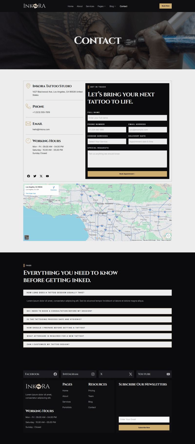Contact — Inkora - Tattoo Studio Elementor Template