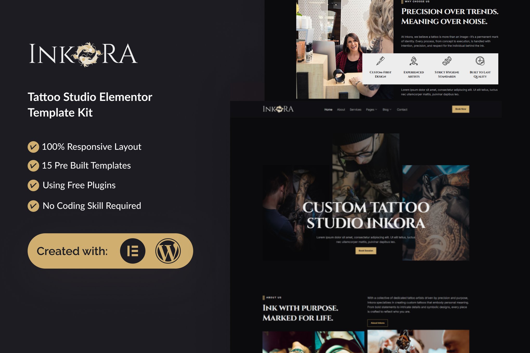 Inkora - Tattoo Studio Elementor Template — Elementor template kit cover