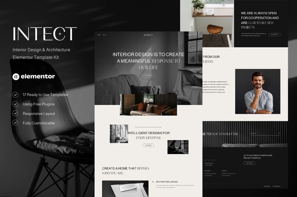 Intect - Interior Design & Architecture Elementor Template — Elementor template kit cover