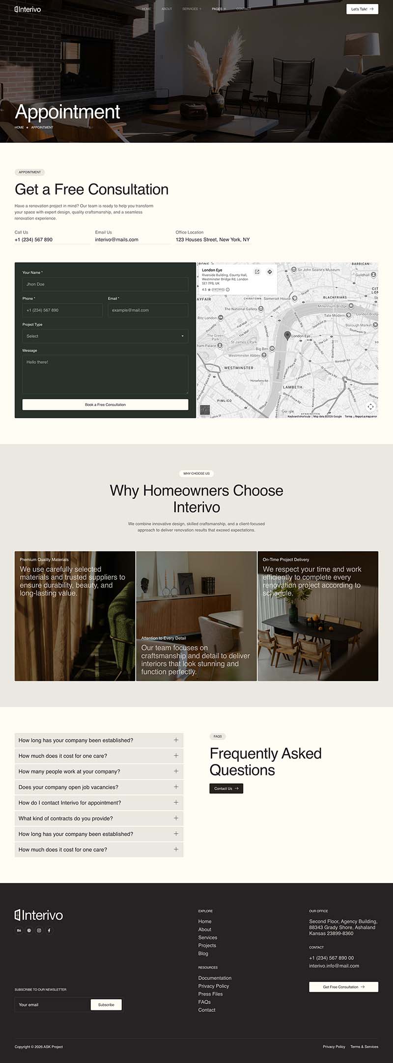 Appointment — Interivo - Interior Renovation & Remodeling Elementor Template
