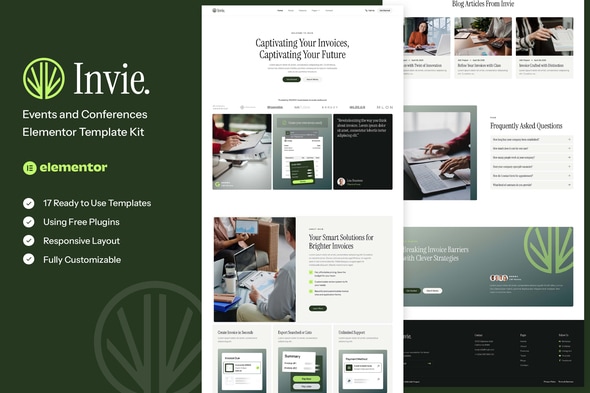Invie - Invoicing Platform & SaaS Elementor Template — Elementor template kit cover