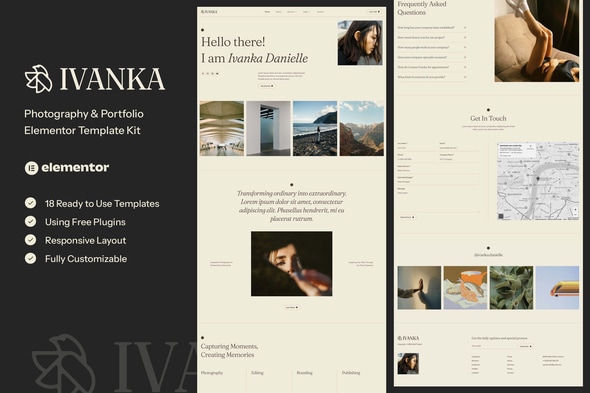 Ivanka - Photography & Portfolio Elementor Template — Elementor template kit cover