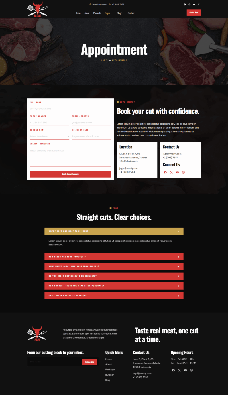 Appointment — Jagal - Meat Shop & Butcher Elementor Template