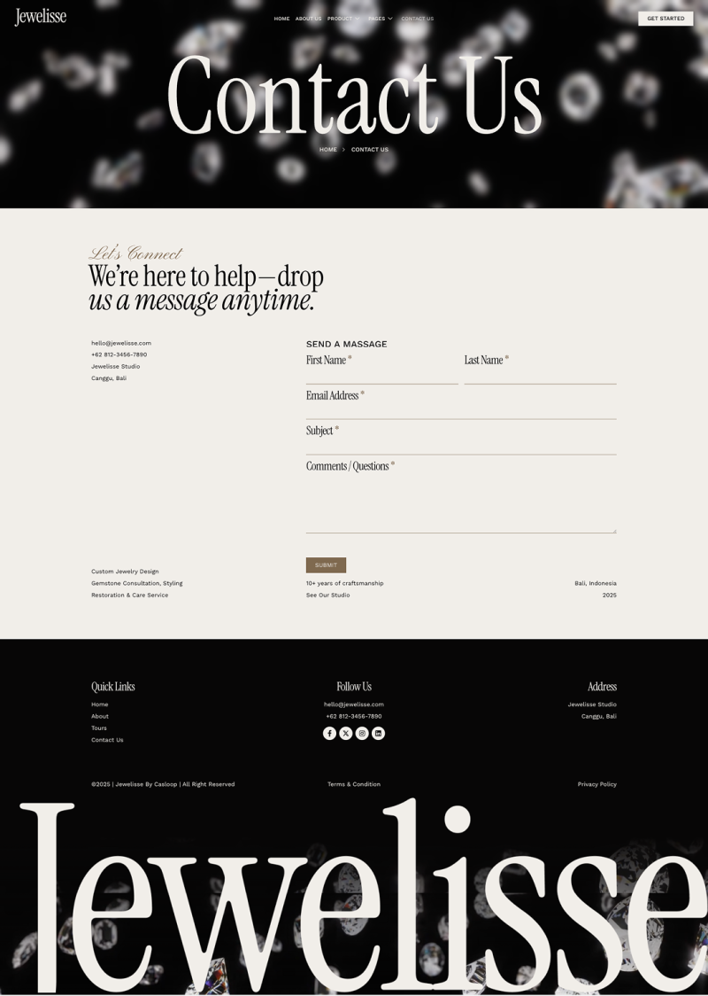Contact Us — Jewelisse - Modern Luxury Jewelry Store Elementor Template