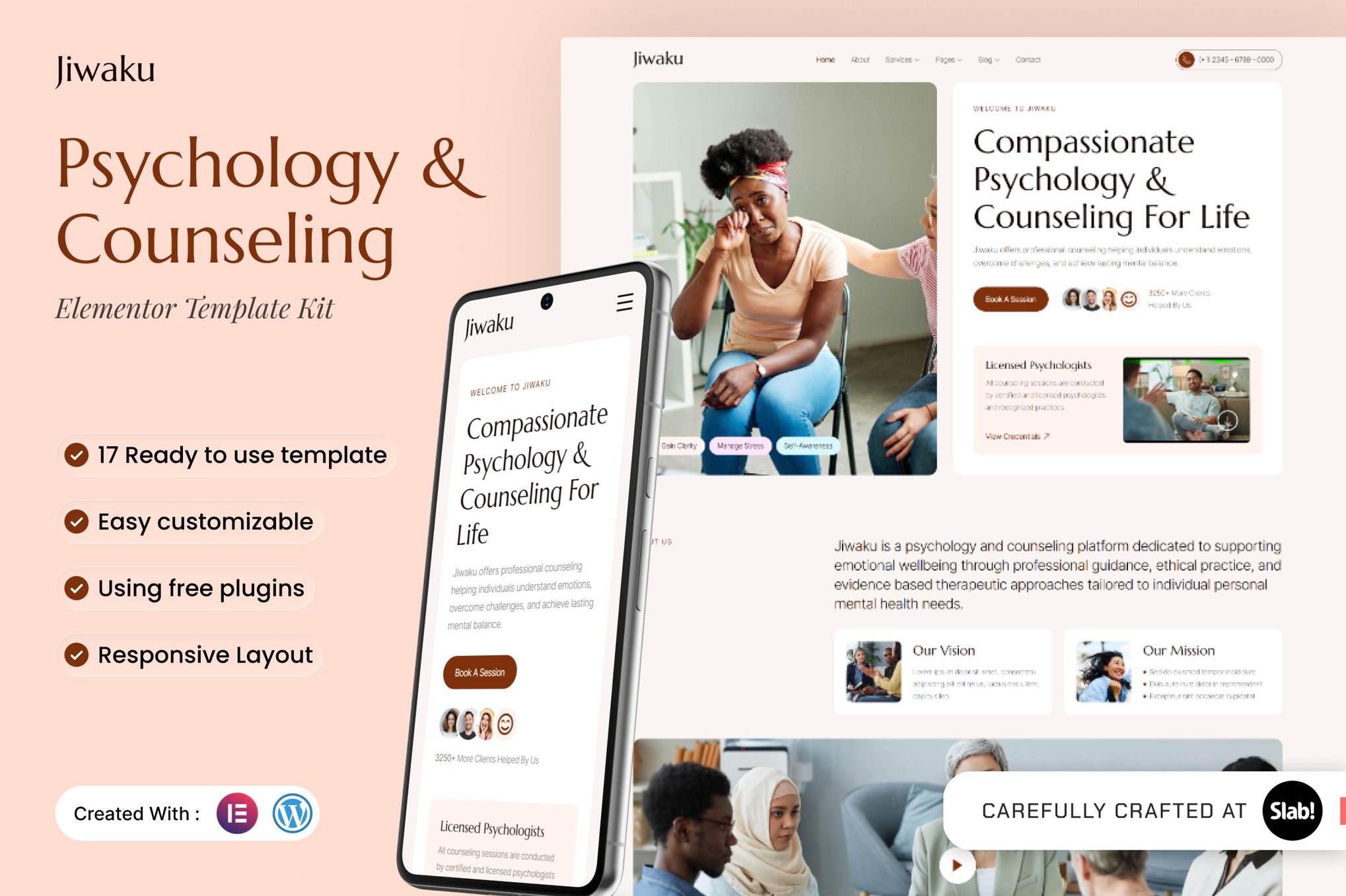 Jiwaku - Psychology & Counseling Elementor Template — Elementor template kit cover