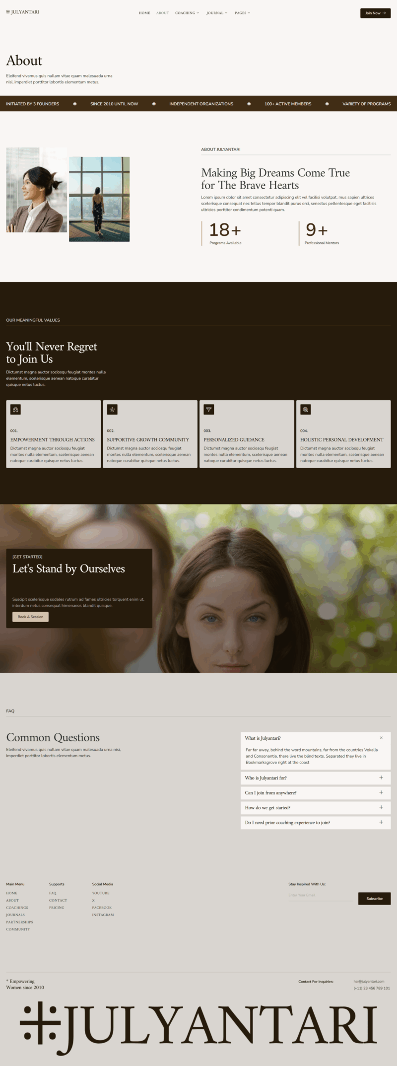 About — Julyantari - Womenpreneur Coach & Community Elementor Template