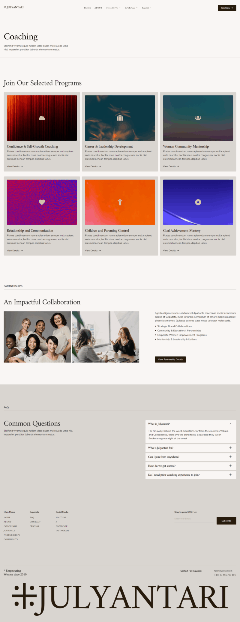 Coaching — Julyantari - Womenpreneur Coach & Community Elementor Template