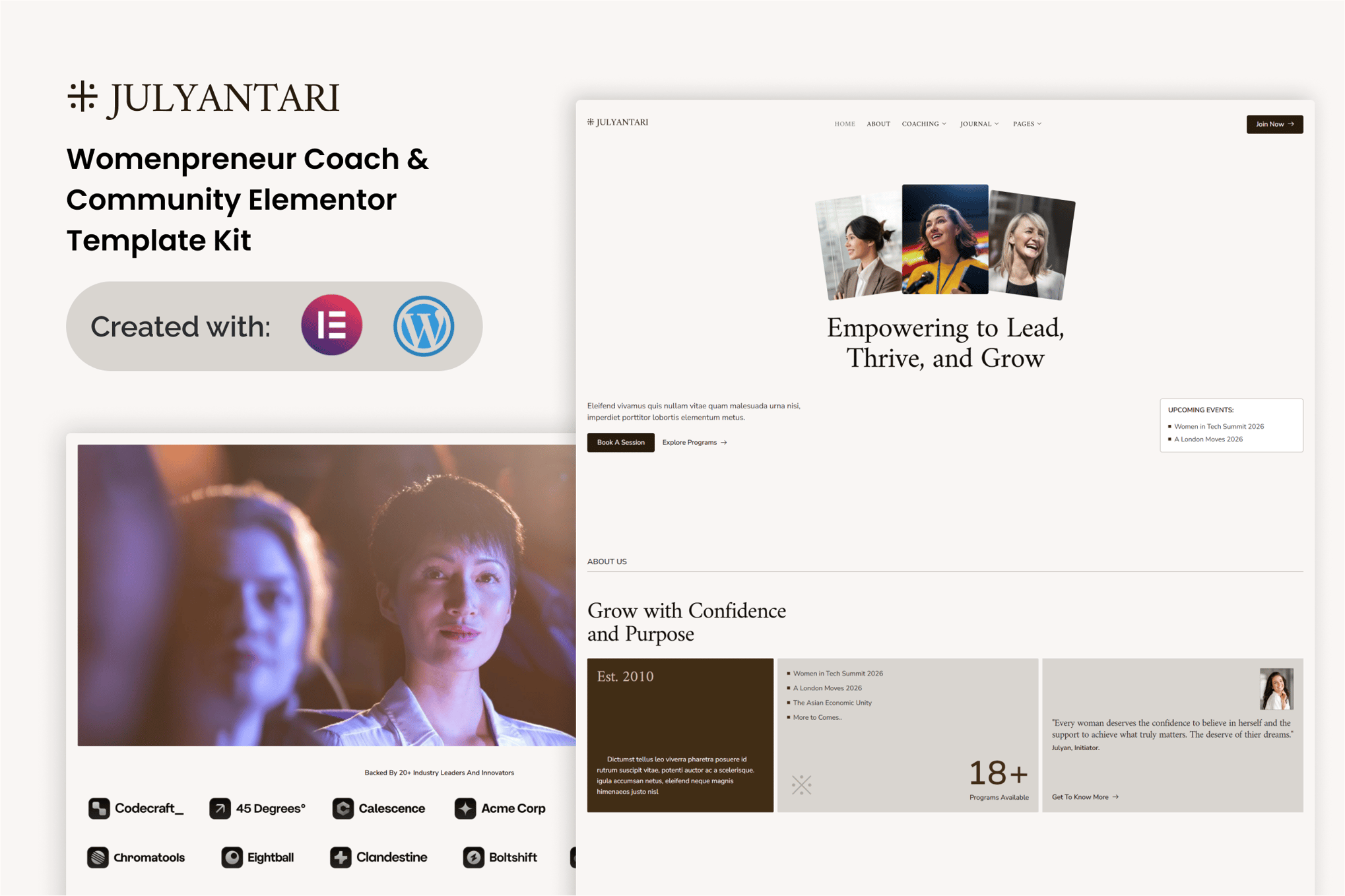 Julyantari - Womenpreneur Coach & Community Elementor Template — Elementor template kit cover
