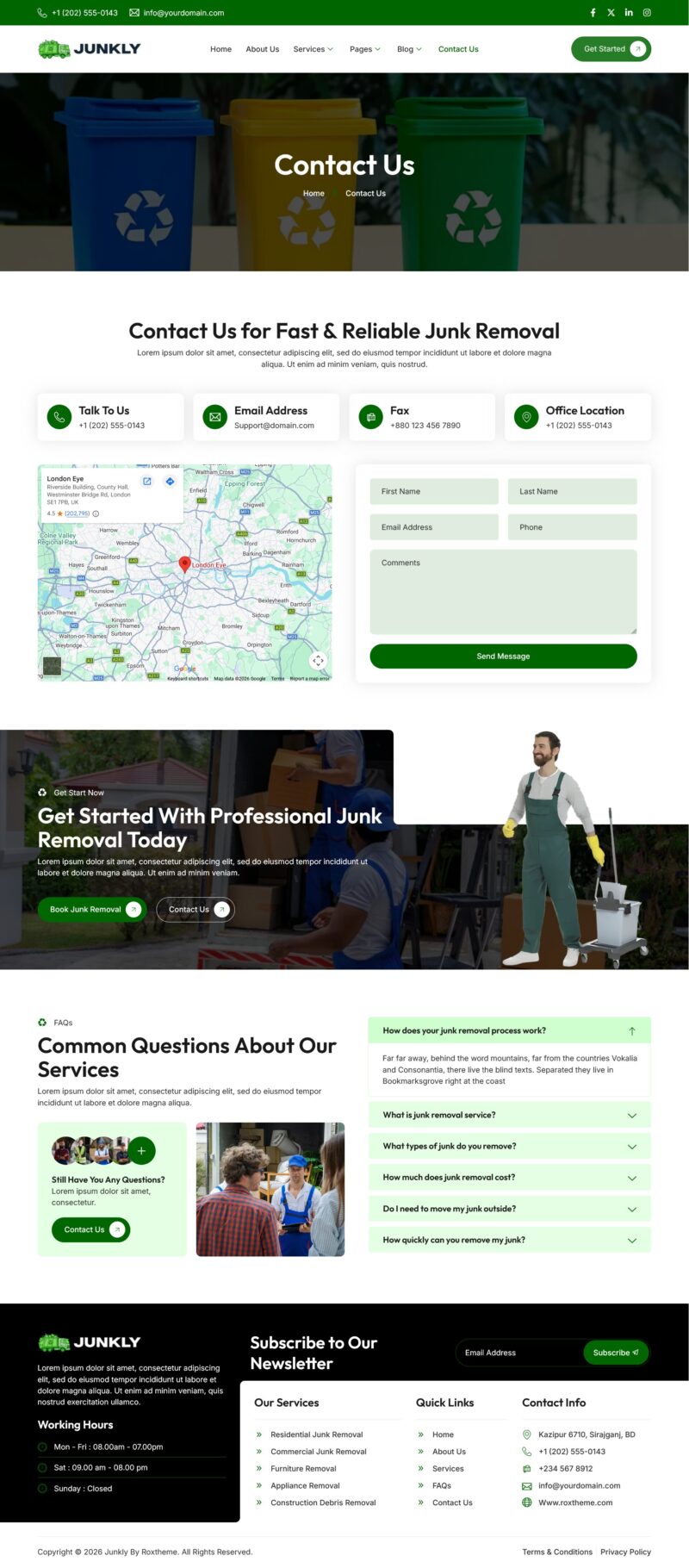 Contact Us — Junkly - Junk Removal Services Elementor Template