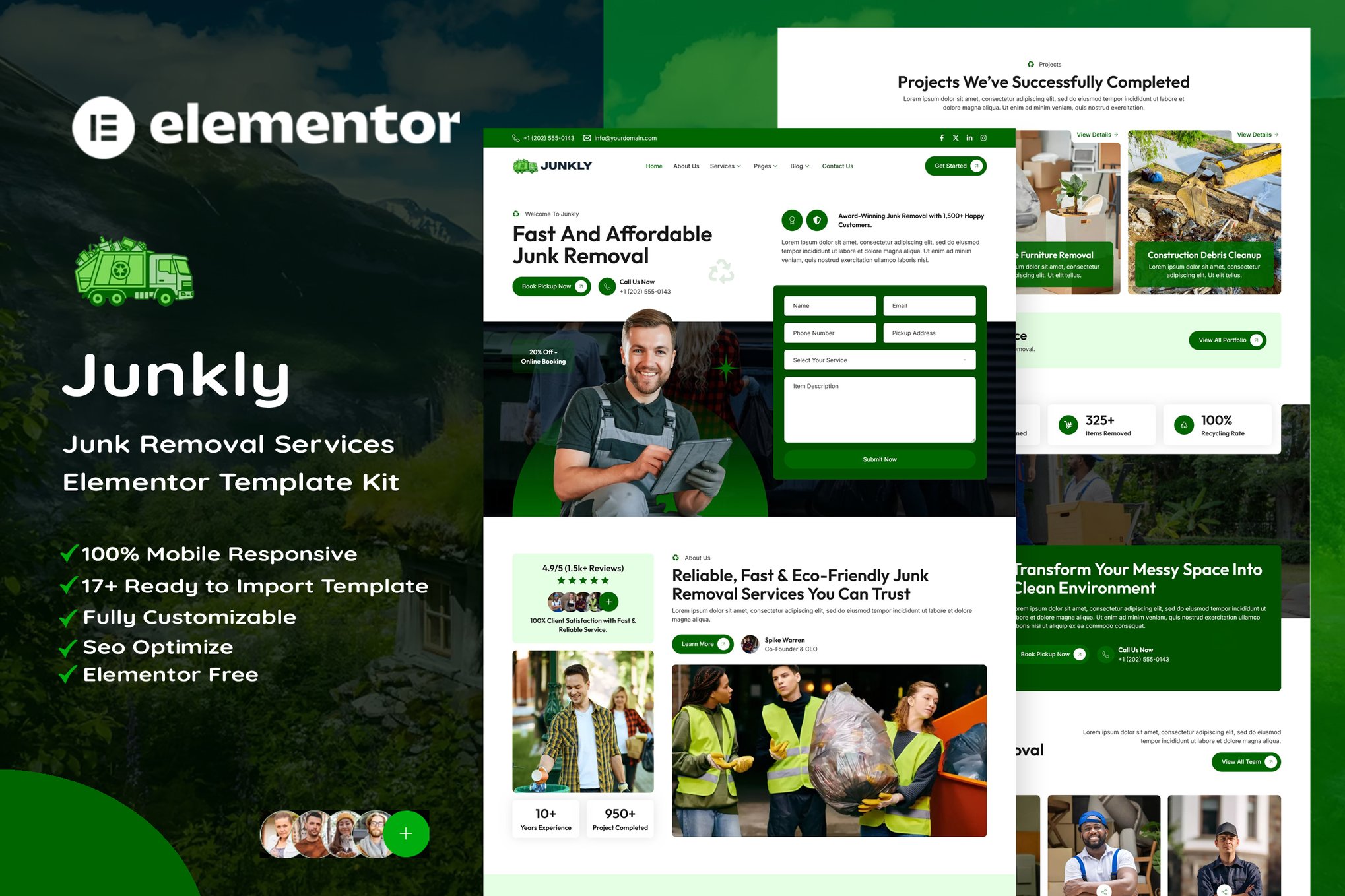 Junkly - Junk Removal Services Elementor Template — Elementor template kit cover
