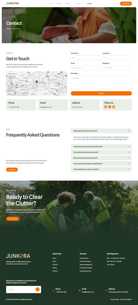 Contact — Junkora - Junk Removal & Waste Management Elementor Template