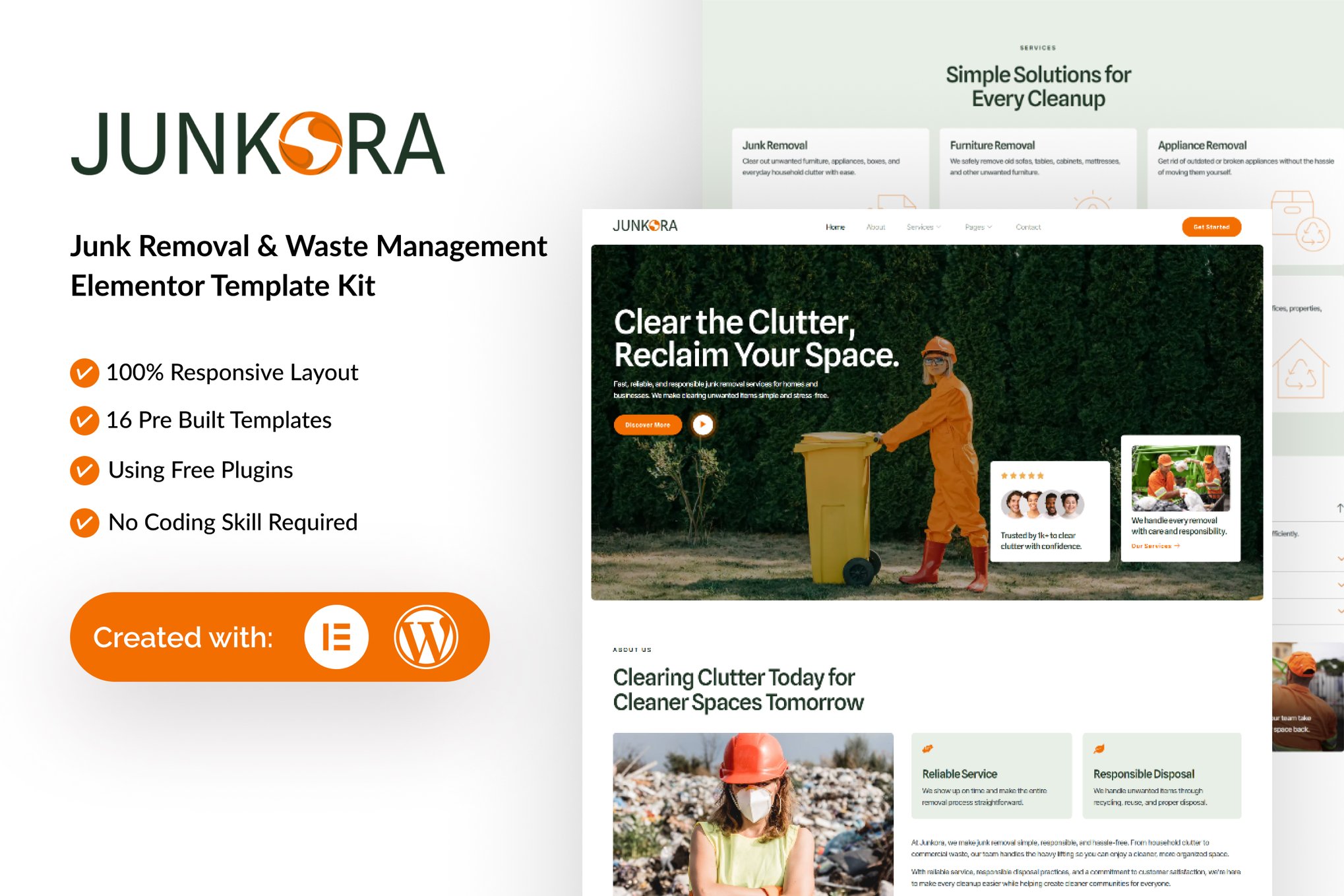 Junkora - Junk Removal & Waste Management Elementor Template — Elementor template kit cover