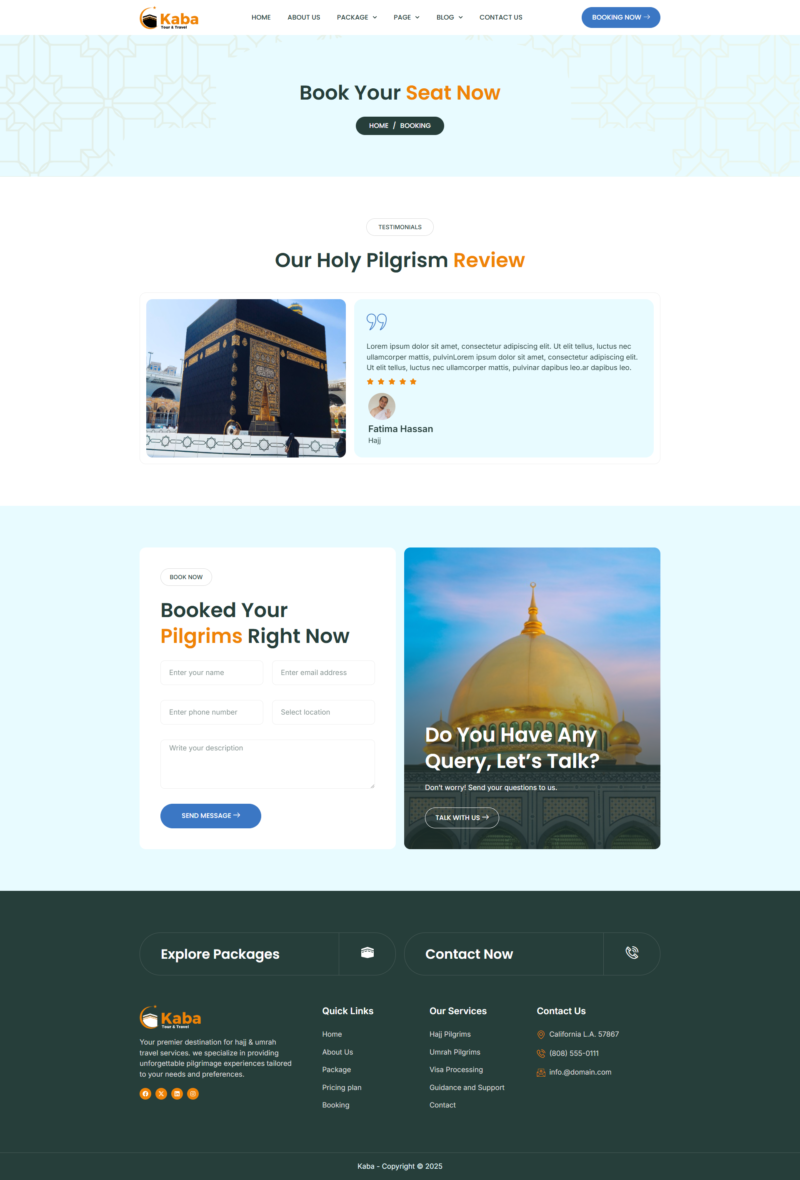 Booking — Kaba - Umrah & Hajj Tour Travel Elementor Pro Elementor Template