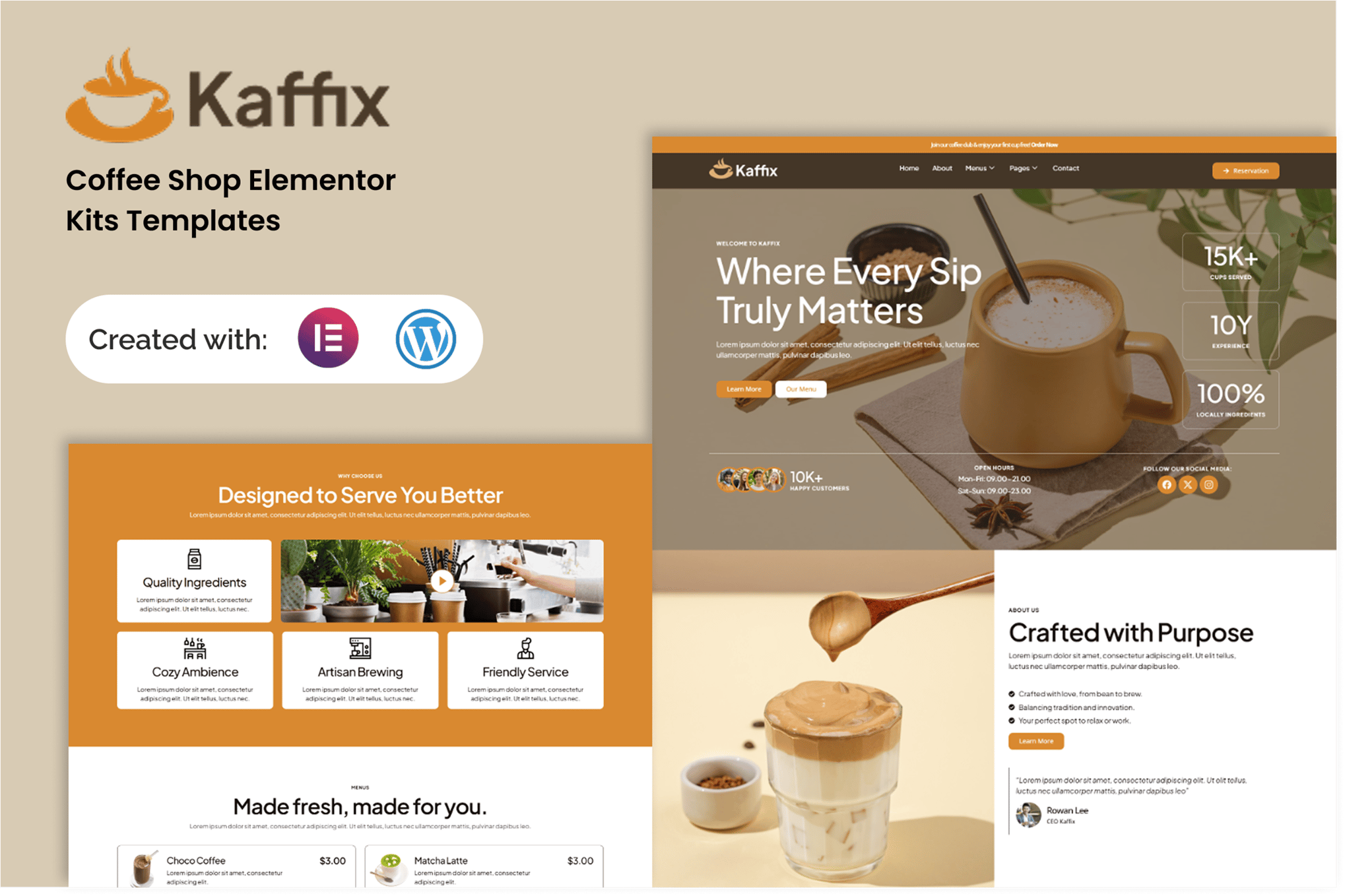Kaffix - Coffee Shop & Cafe Elementor Template — Elementor template kit cover